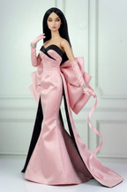 HAUTE |. Fashion Royalty Doll Pink Satin Mermaid Gown with Oversized Bow Train | 12 Inch Doll Couture Dress