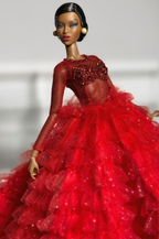 HAUTE | Red Couture Ruffle Ball Gown for Fashion Royalty Doll – Glitter Tulle Evening Dress for 1/6 Scale doll & Integrity Toys Dolls