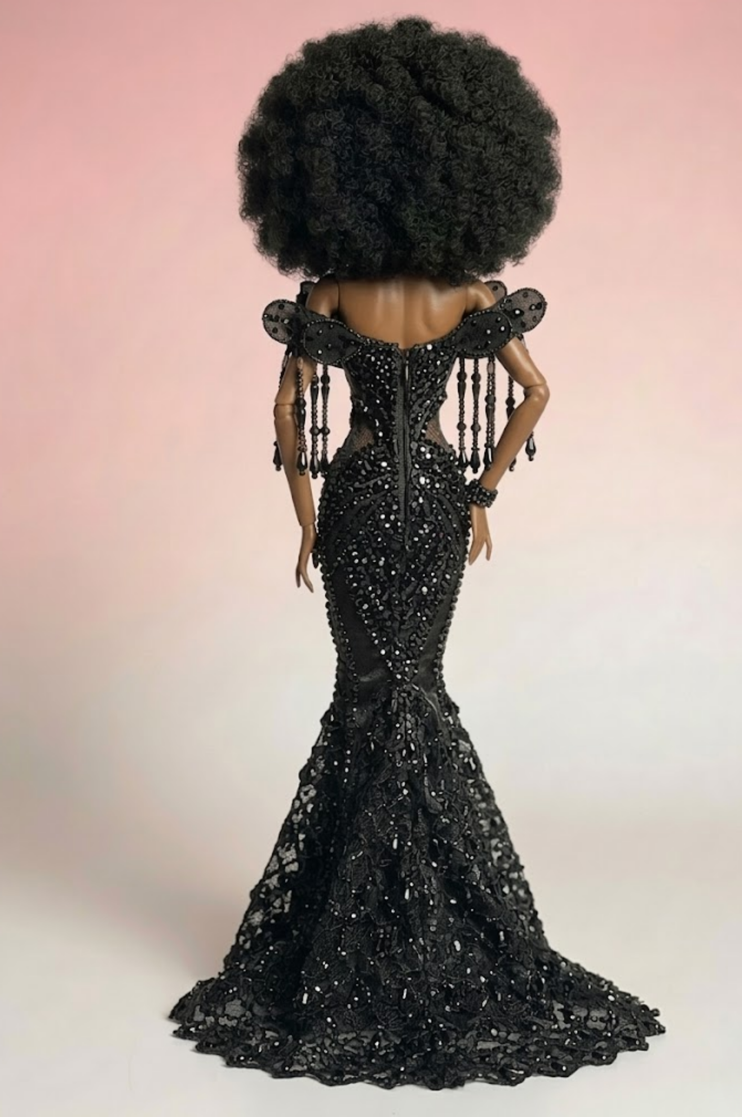 HAUTE | A Midnight Opulence Gown – Black Beaded Mermaid Dress for 1/6 Scale Dolls | OOAK Couture |