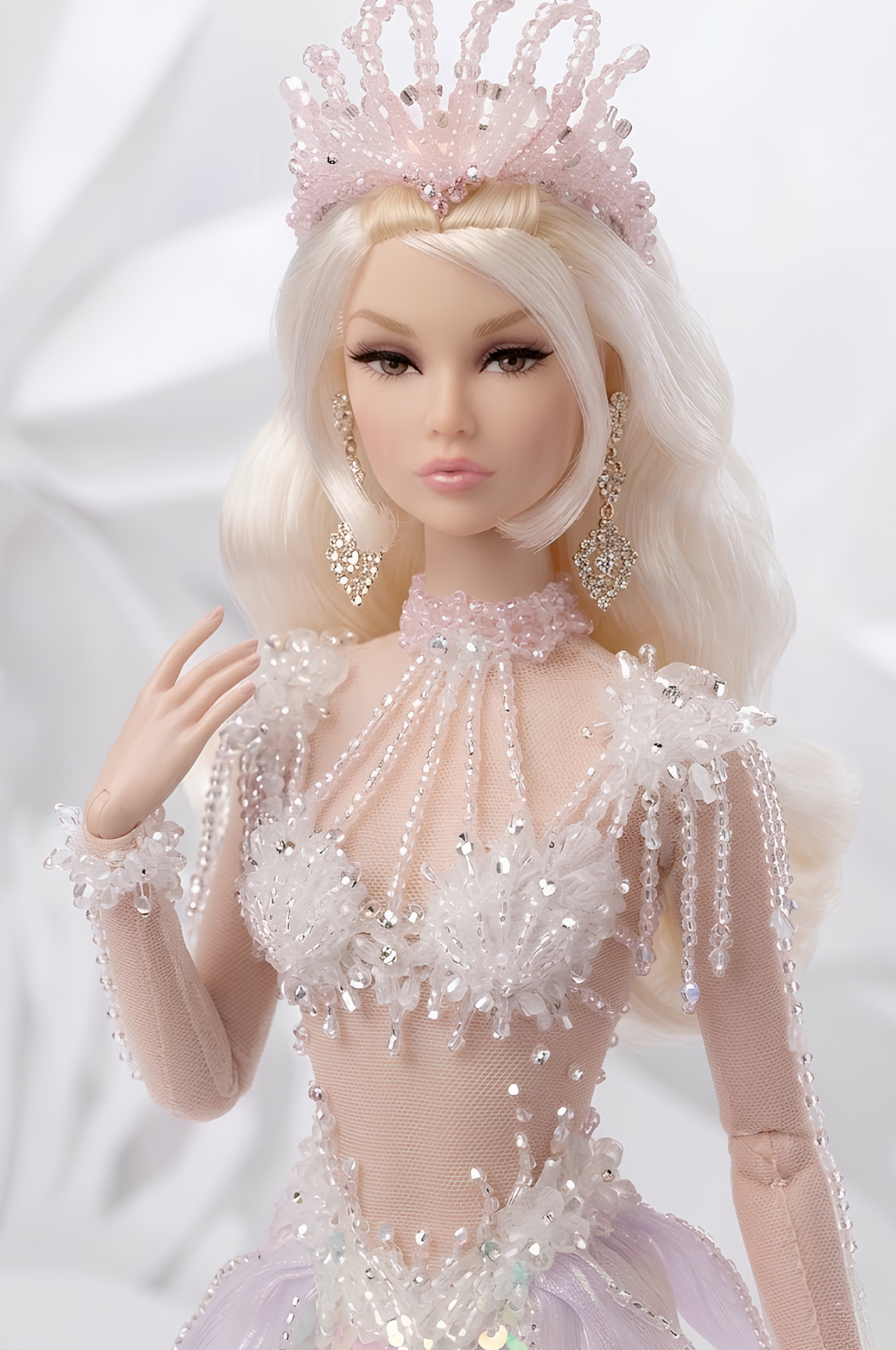 FAIRYTALES | Iridescent Pearl Mermaid Gown for Fashion Royalty Doll 12” – Fantasy Couture Doll Clothes with Beaded Details & Detachable Crown