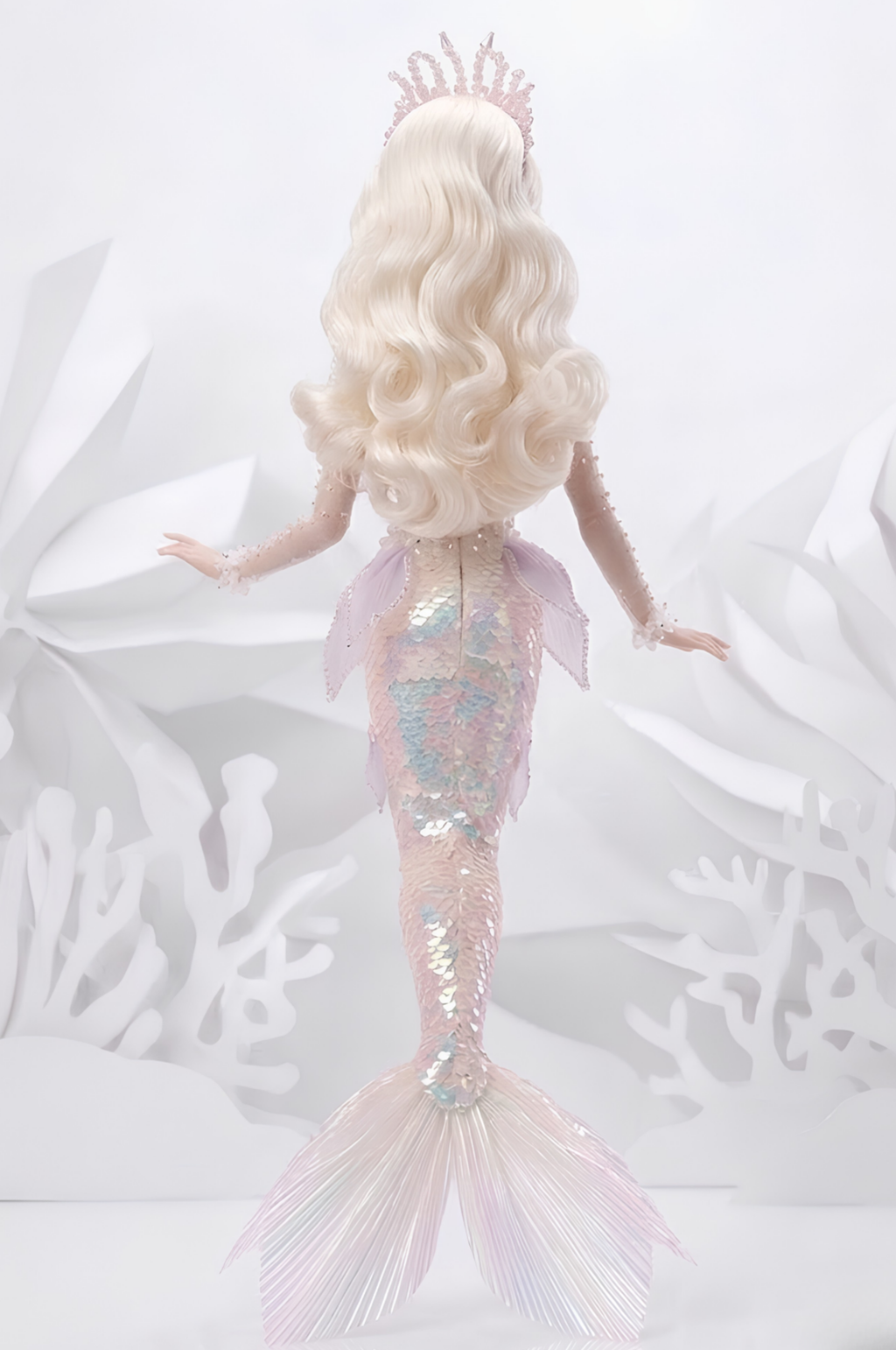 FAIRYTALES | Iridescent Pearl Mermaid Gown for Fashion Royalty Doll 12” – Fantasy Couture Doll Clothes with Beaded Details & Detachable Crown