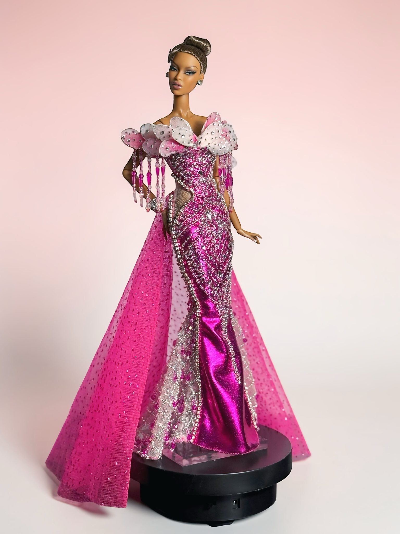 HAUTE | A Bright Day Opulence Gown – Multi Pink Beaded Mermaid Dress for 1/6 Scale Dolls | OOAK Couture |