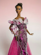 HAUTE | A Bright Day Opulence Gown – Multi Pink Beaded Mermaid Dress for 1/6 Scale Dolls | OOAK Couture |
