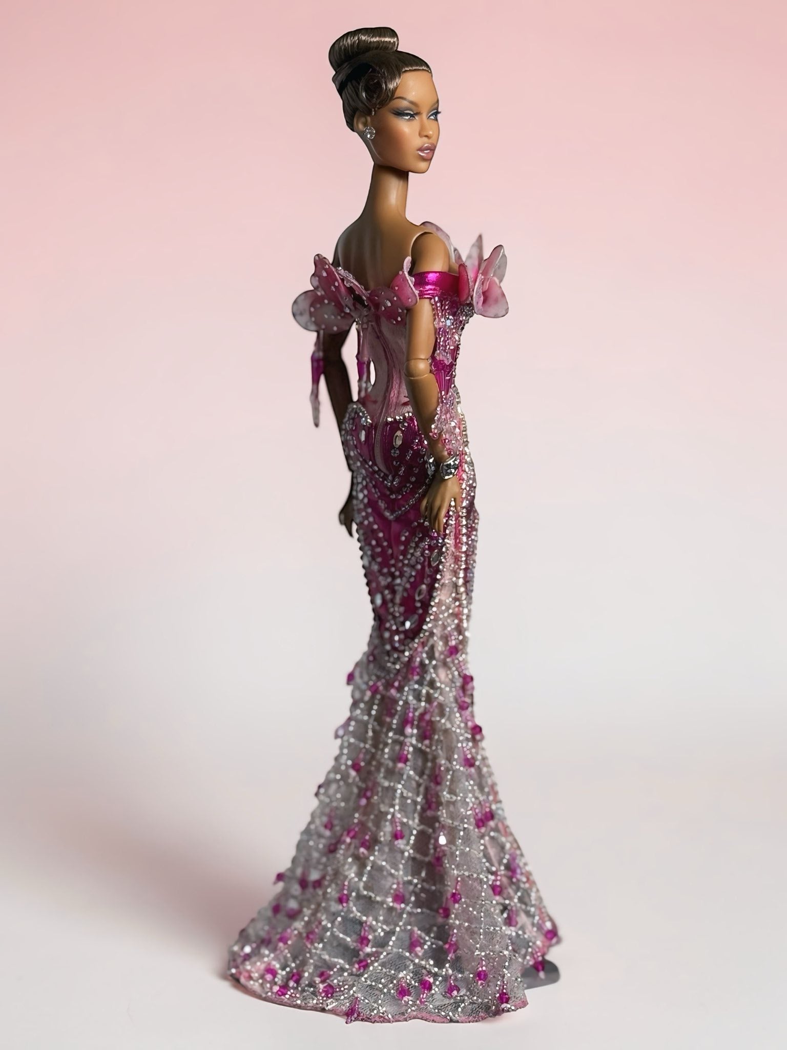 HAUTE | A Bright Day Opulence Gown – Multi Pink Beaded Mermaid Dress for 1/6 Scale Dolls | OOAK Couture |