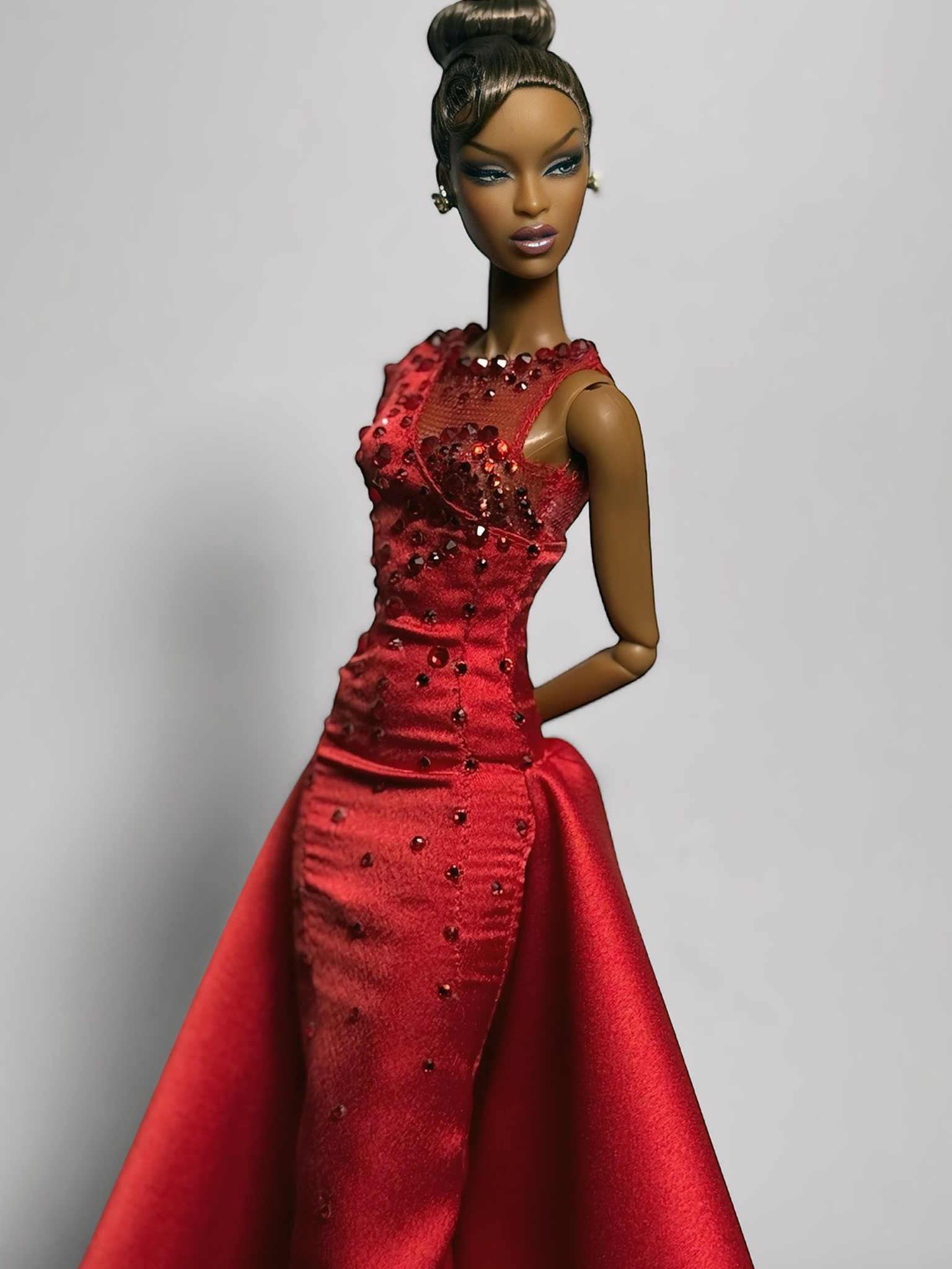 OOAK. | Scarlet Bloom Couture Gown – 1/6 High Fashion doll clothes | Dramatic One-Shoulder Red Evening Dress