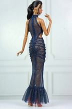 BASIC | Midnight Siren Gown – Deep Navy Glitter Mesh Dress for 1/6 Scale Dolls