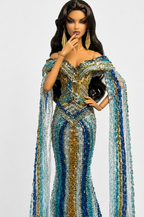 HAUTE | Ocean Empress Beaded Gown for Fashion Royalty 12” Dolls | Handmade Luxury Doll Clothes | OOAK Collector Outfit