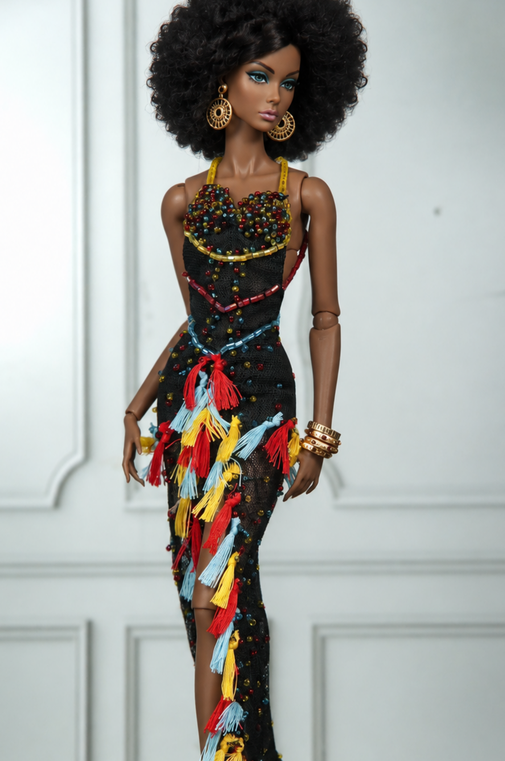 HAUTE | CARNIVAL NOIR | Beaded Tassel Couture Gown for Fashion Royalty 1/6 Doll | PLASTIKTIARA