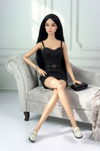 BASIC | Black Tailored Mini Dress for 12” Fashion Dolls – Chic Fitted Doll Outfit with Belt Detail