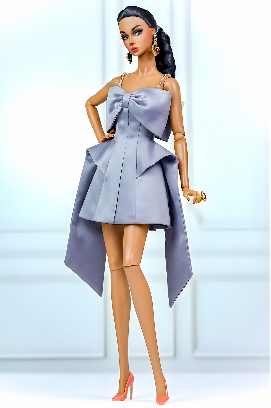 BASIC | Lavender Bow Mini Dress for Fashion Royalty Doll | 1/6 Scale Designer Doll Clothes | Elegant Statement Outfit