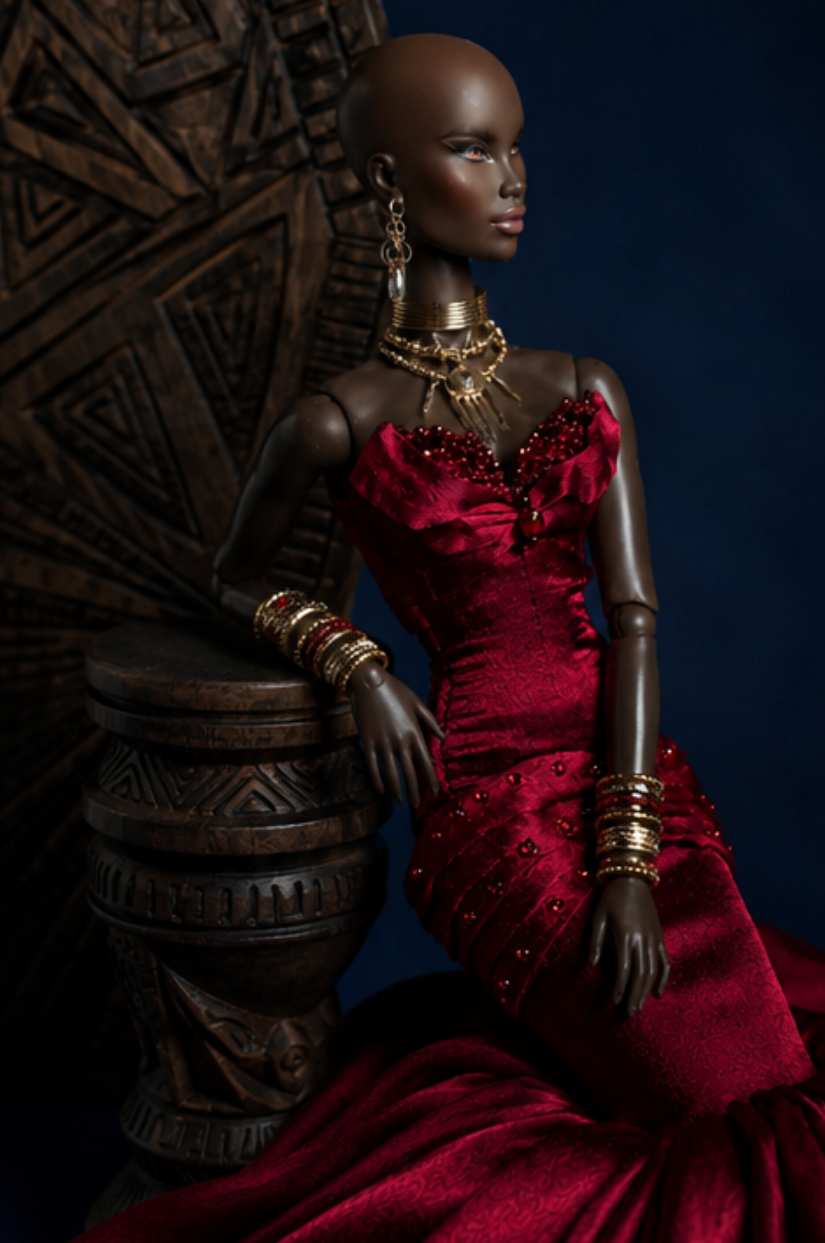 HAUTE | Couture Gown for Fashion Royalty Dolls | Burgundy Mermaid Evening Dress | 1:6 Scale Doll Clothes by Plastik Tiara