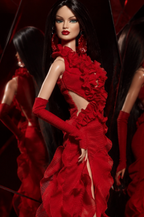 BASIC | BASIC Red Ruffle Evening Gown for 1-6 Fashion Royalty Dolls Handmade Couture Dress with Gloves Doll Clothes | Plastiktiara