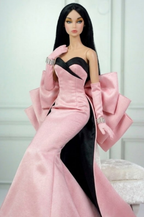 HAUTE |. Fashion Royalty Doll Pink Satin Mermaid Gown with Oversized Bow Train | 12 Inch Doll Couture Dress