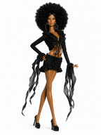 BASIC | Black Ruffle Tie Front Crop Top & Ruched Mini Skirt Set for 1/6 Scale Fashion Dolls | Handmade Couture | Plastiktiara