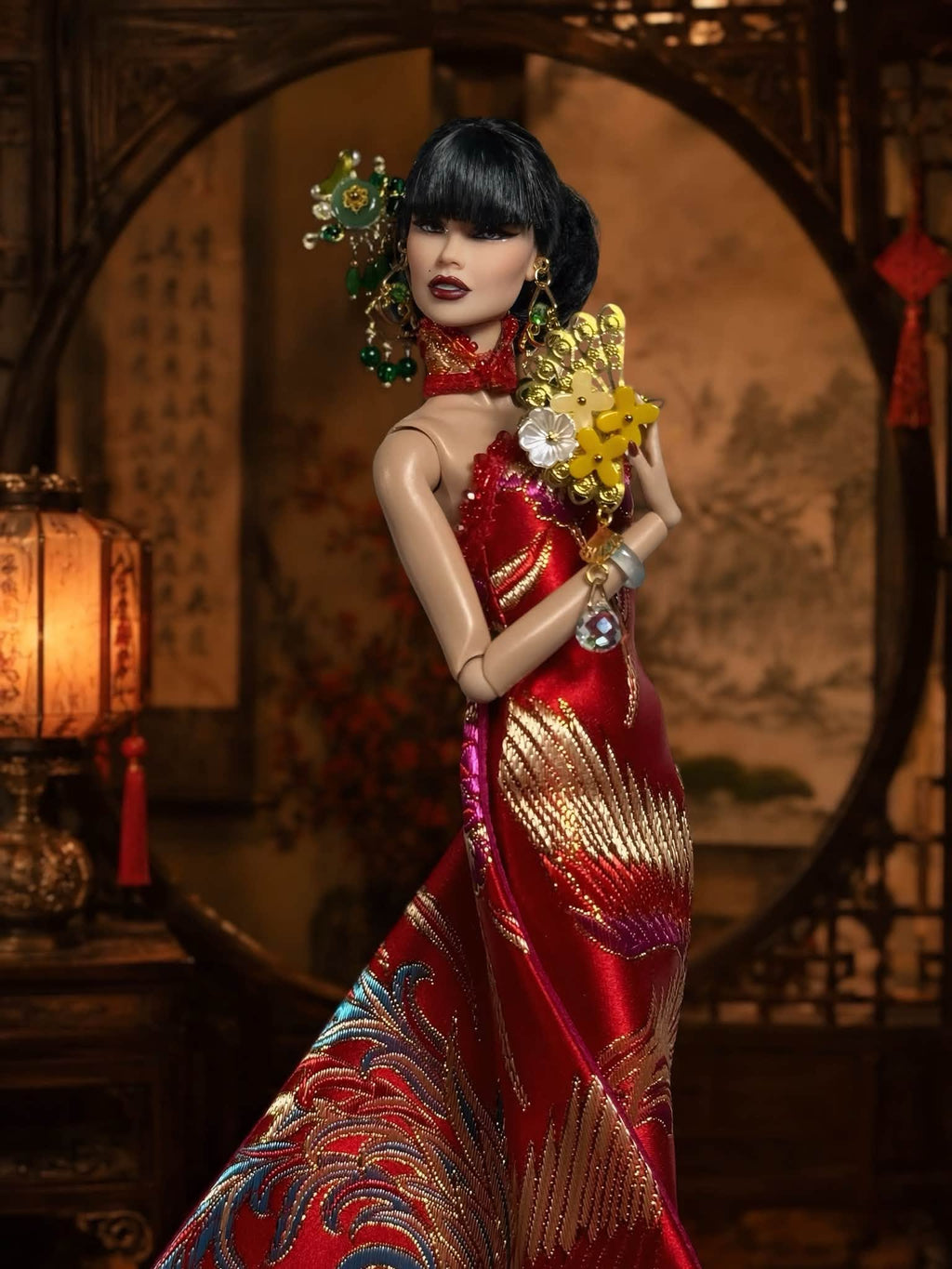 HAUTE | Phoenix Brocade Gown for 1/6 Scale Fashion Doll | Asian Inspired Doll Couture | PLASTIKTIARA