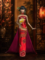 HAUTE | Phoenix Brocade Gown for 1/6 Scale Fashion Doll | Asian Inspired Doll Couture | PLASTIKTIARA