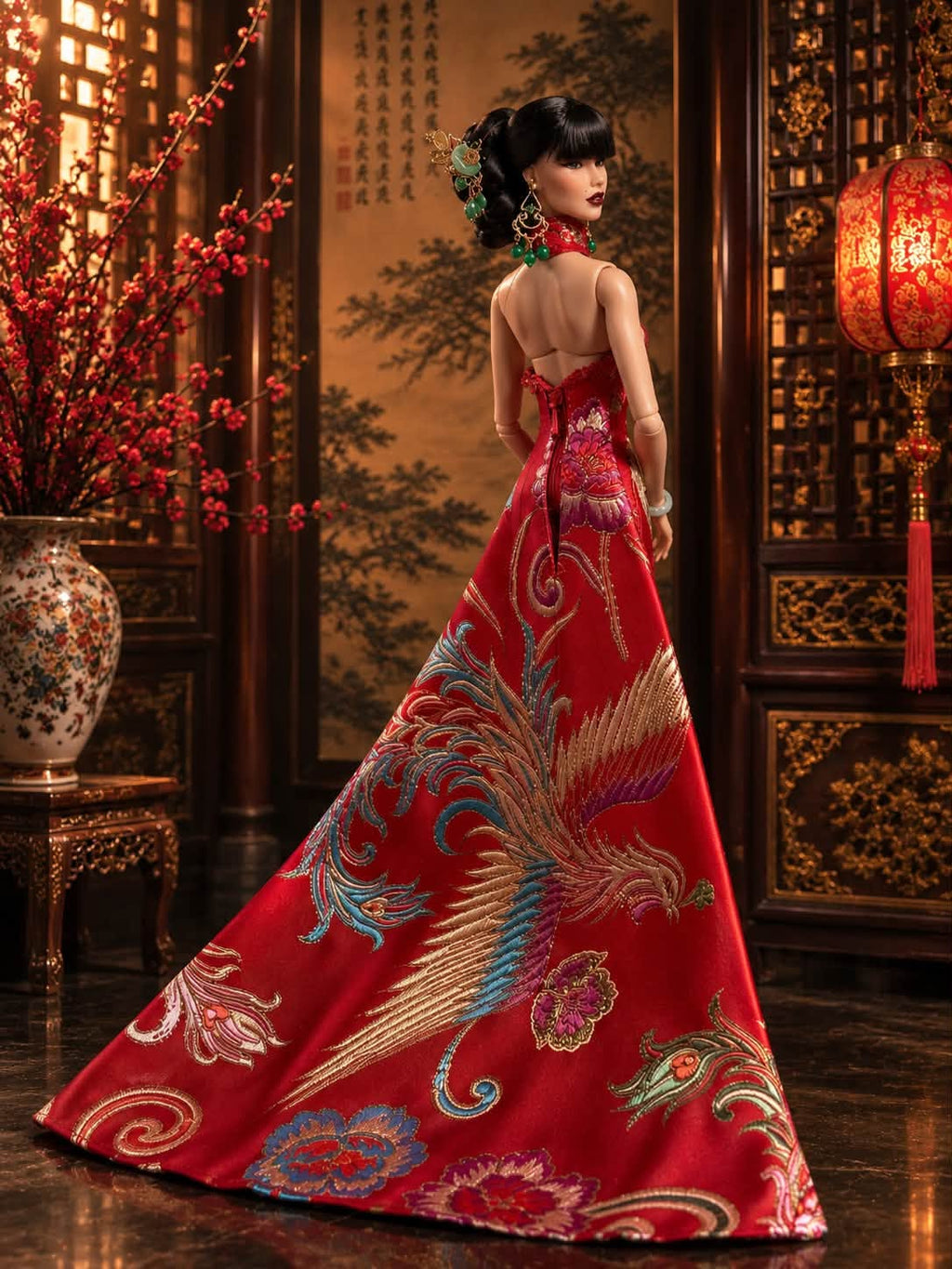 HAUTE | Phoenix Brocade Gown for 1/6 Scale Fashion Doll | Asian Inspired Doll Couture | PLASTIKTIARA