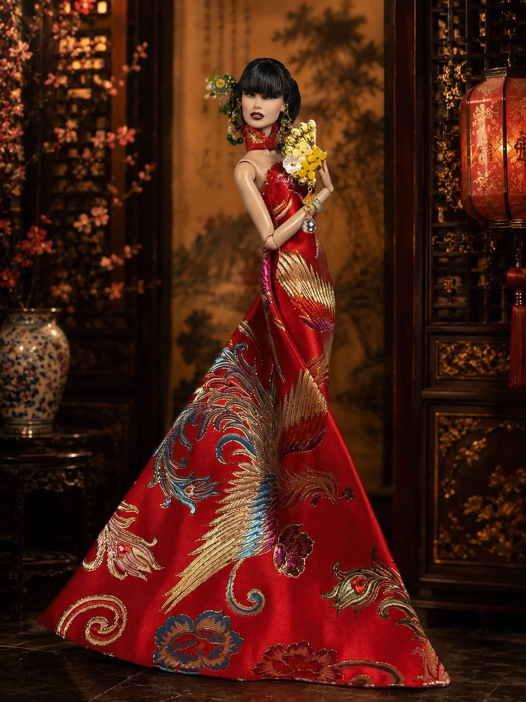 HAUTE | Phoenix Brocade Gown for 1/6 Scale Fashion Doll | Asian Inspired Doll Couture | PLASTIKTIARA