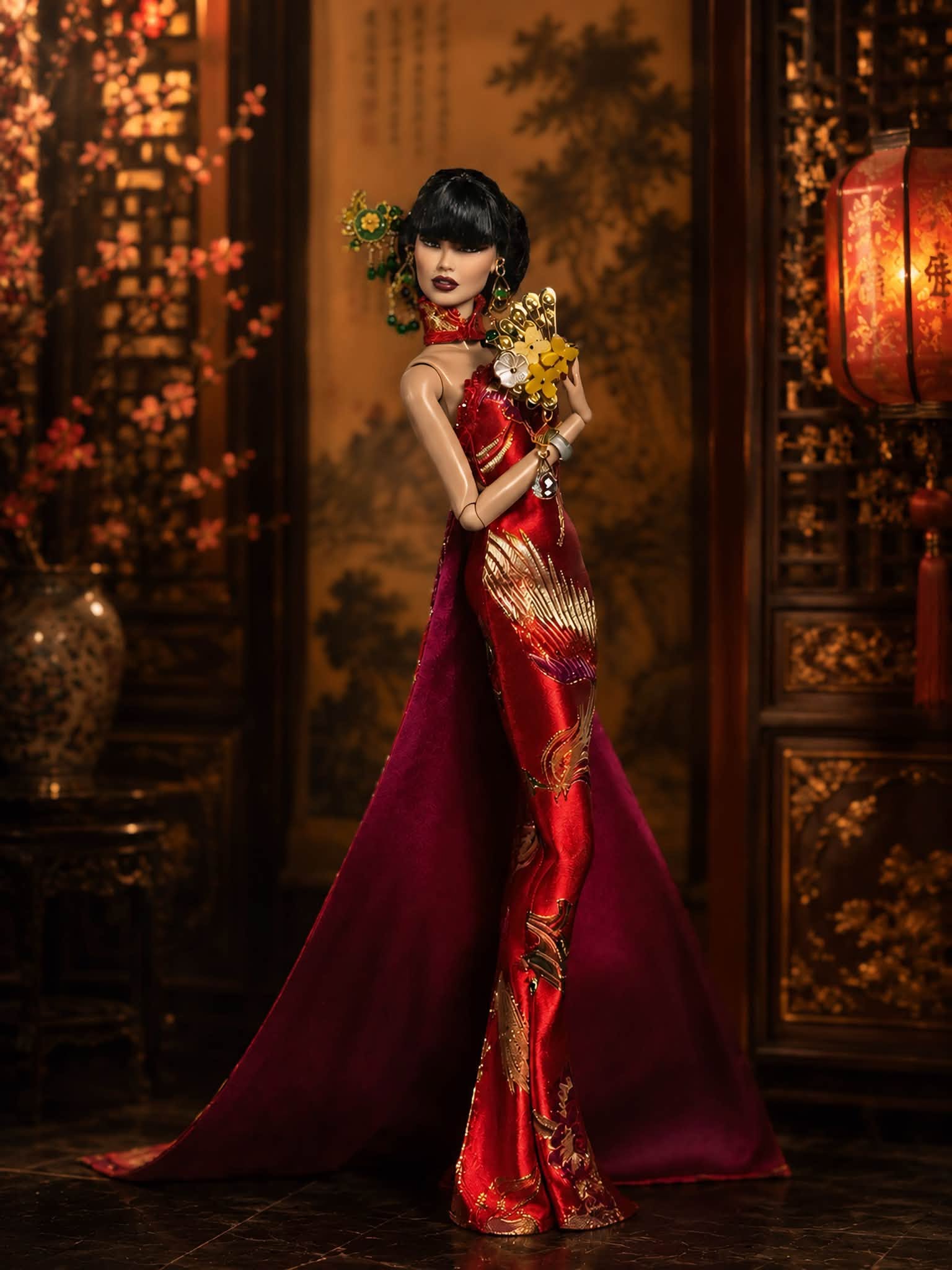 HAUTE | Phoenix Brocade Gown for 1/6 Scale Fashion Doll | Asian Inspired Doll Couture | PLASTIKTIARA