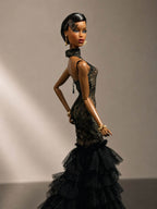 HAUTE | Black Lace Mermaid Gown for 1/6 Scale Fashion Doll | Ruffled Evening Dress | PLASTIKTIARA