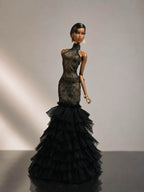 HAUTE | Black Lace Mermaid Gown for 1/6 Scale Fashion Doll | Ruffled Evening Dress | PLASTIKTIARA