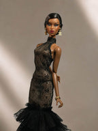 HAUTE | Black Lace Mermaid Gown for 1/6 Scale Fashion Doll | Ruffled Evening Dress | PLASTIKTIARA
