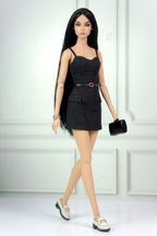 BASIC | Black Tailored Mini Dress for 12” Fashion Dolls – Chic Fitted Doll Outfit with Belt Detail