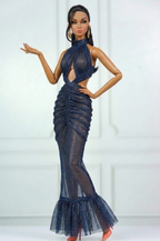 BASIC | Midnight Siren Gown – Deep Navy Glitter Mesh Dress for 1/6 Scale Dolls