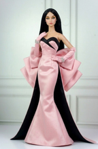 HAUTE |. Fashion Royalty Doll Pink Satin Mermaid Gown with Oversized Bow Train | 12 Inch Doll Couture Dress