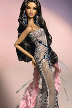 HAUTE | Midnight Sapphire Rose Couture Gown for Fashion Royalty Dolls | Handmade Luxury Doll Clothes by Plastik Tiara