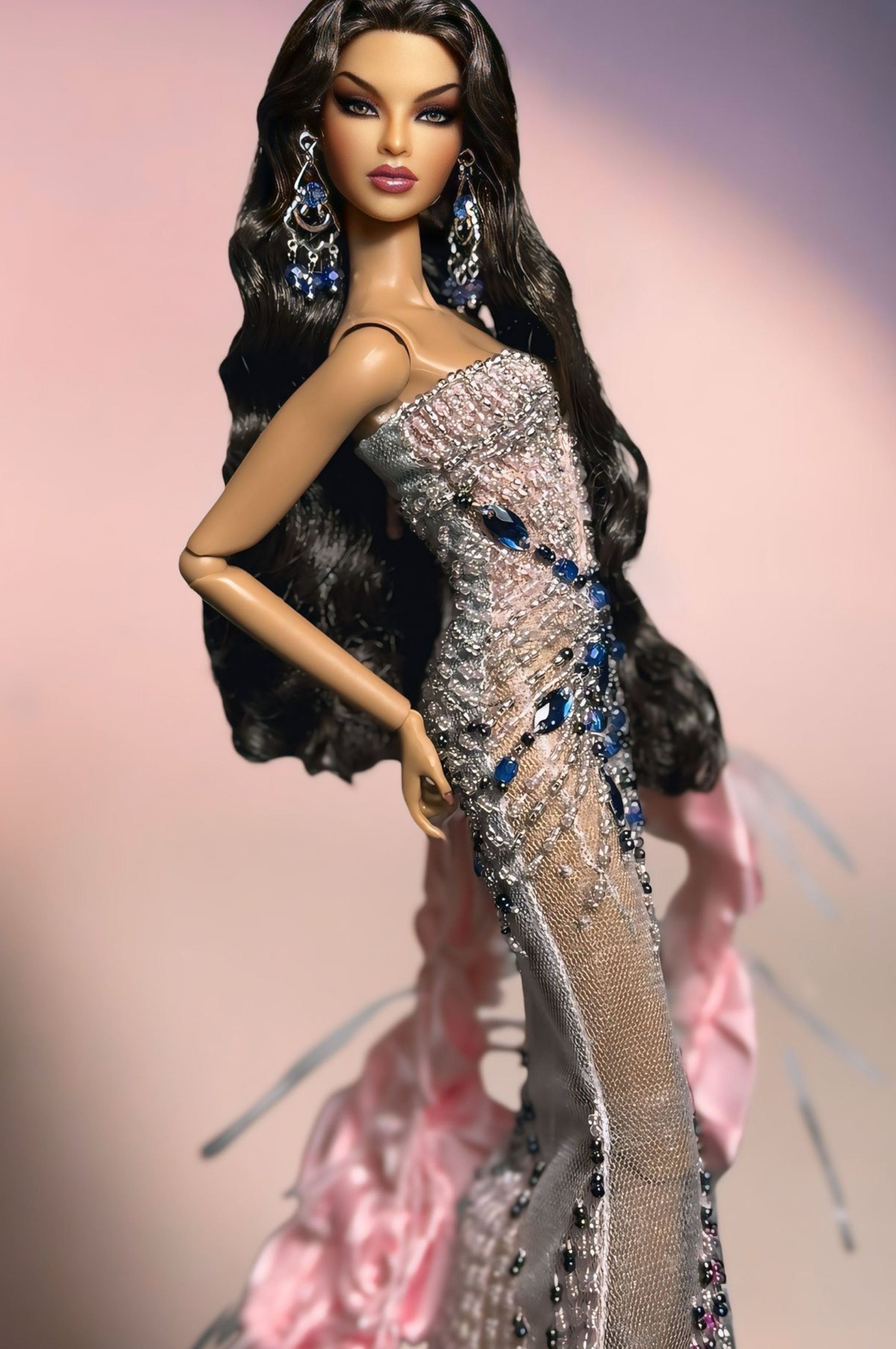 HAUTE | Midnight Sapphire Rose Couture Gown for Fashion Royalty Dolls | Handmade Luxury Doll Clothes by Plastik Tiara