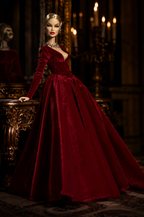 BASIC | Handmade Red Velvet Ball Gown for 1/6 Scale Fashion Dolls – Elegant Evening Dress – Classic Couture – Fits Fashion Royalty, Poppy Parker & Similar Dolls | Plastiktiara
