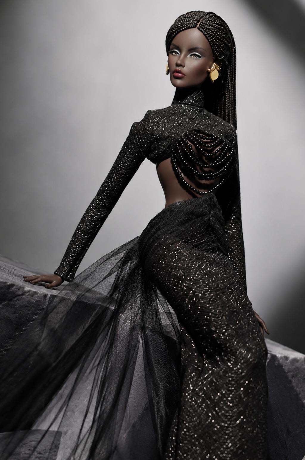 HAUTE | Black Couture Gown for Fashion Royalty 6.0 Dolls | Handmade FR Doll Clothes | Integrity Toys Fashion