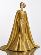 HAUTE | Gold Mermaid Gown for 1/6 Fashion Dolls - Luxury Evening Dress with Dramatic Cape | Plastiktiara