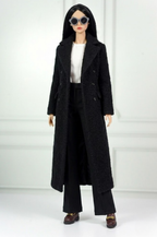 BASIC| Black Bouclé Long Coat Outfit Set for 12” Fashion Dolls – Minimalist Chic Doll Clothes with Tailored Pants & Tee