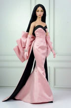 HAUTE |. Fashion Royalty Doll Pink Satin Mermaid Gown with Oversized Bow Train | 12 Inch Doll Couture Dress