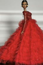 HAUTE | Red Couture Ruffle Ball Gown for Fashion Royalty Doll – Glitter Tulle Evening Dress for 1/6 Scale doll & Integrity Toys Dolls