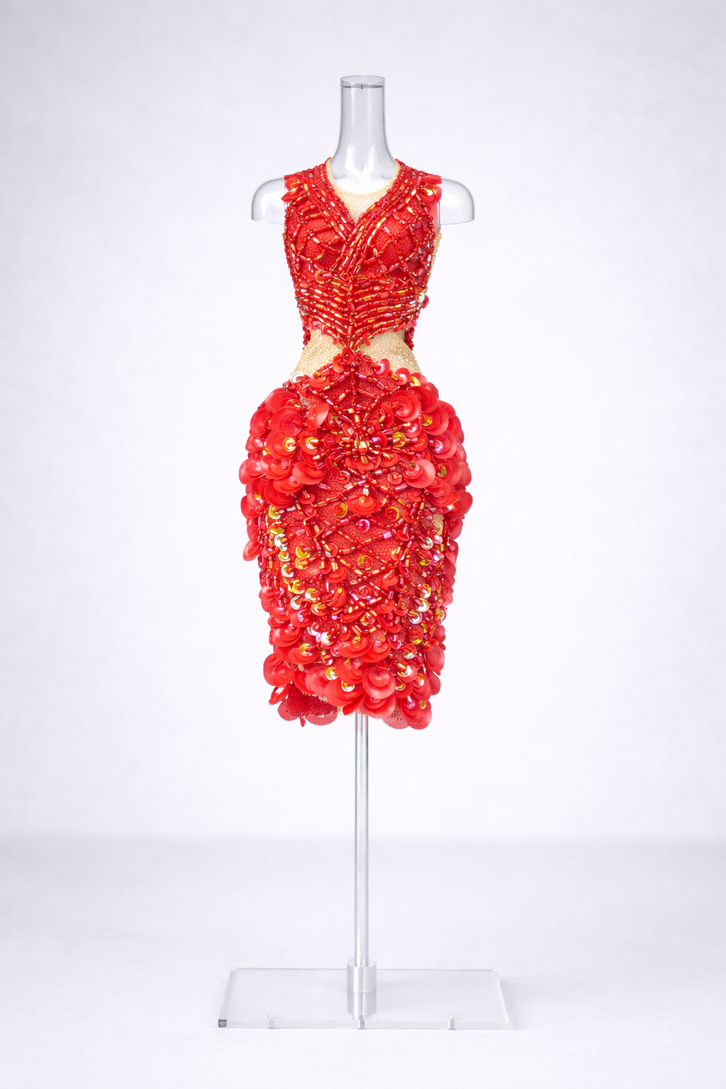 HAUTE | Scarlet Ember Beaded Cocktail Dress Luxury Handmade High-Fashion Outfit for 1/6 Scale Dolls