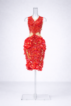 HAUTE | Scarlet Ember Beaded Cocktail Dress Luxury Handmade High-Fashion Outfit for 1/6 Scale Dolls