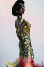 HAUTE | Rainbow Feather Couture Gown for Fashion Royalty 12” Doll – Hand-Beaded Statement Dress – OOAK Luxury Doll Clothes
