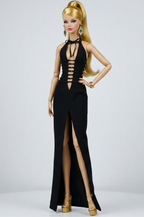 STYLISH WIDOW | Black Cut-Out Halter Gown for Fashion Royalty 6.0 Doll – Sexy Evening Dress, High Slit, Statement Doll Clothes by Plastik Tiara