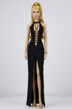 STYLISH WIDOW | Black Cut-Out Halter Gown for Fashion Royalty 6.0 Doll – Sexy Evening Dress, High Slit, Statement Doll Clothes by Plastik Tiara