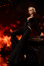HAUTE | Black Inferno Jumpsuit with Fur Cape for Fashion Royalty Dolls 12 Inch - Handmade Doll Clothes - Integrity Toys FR6.0 - OOAK High Fashion Editorial Outfit