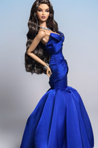 HAUTE | Royal Blue Mermaid Doll Dress for 1/6 Fashion doll like Fashion Royalty FR 6.0 doll  – Handmade Satin Evening Gown, Couture Doll Clothes, 1/6 Scale Fashion Doll Outfit