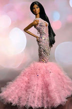 OOAK | Blush Stardust Mermaid Gown – 1/6 High Fashion doll clothes | Evening Couture Dress for 1/6 Scale Dolls – Plastiktiara