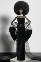 BASIC | Midnight Pearl Gown – 1/6 High Fashion doll clothes | Black Velvet Evening Dress with Tulle Bow Train