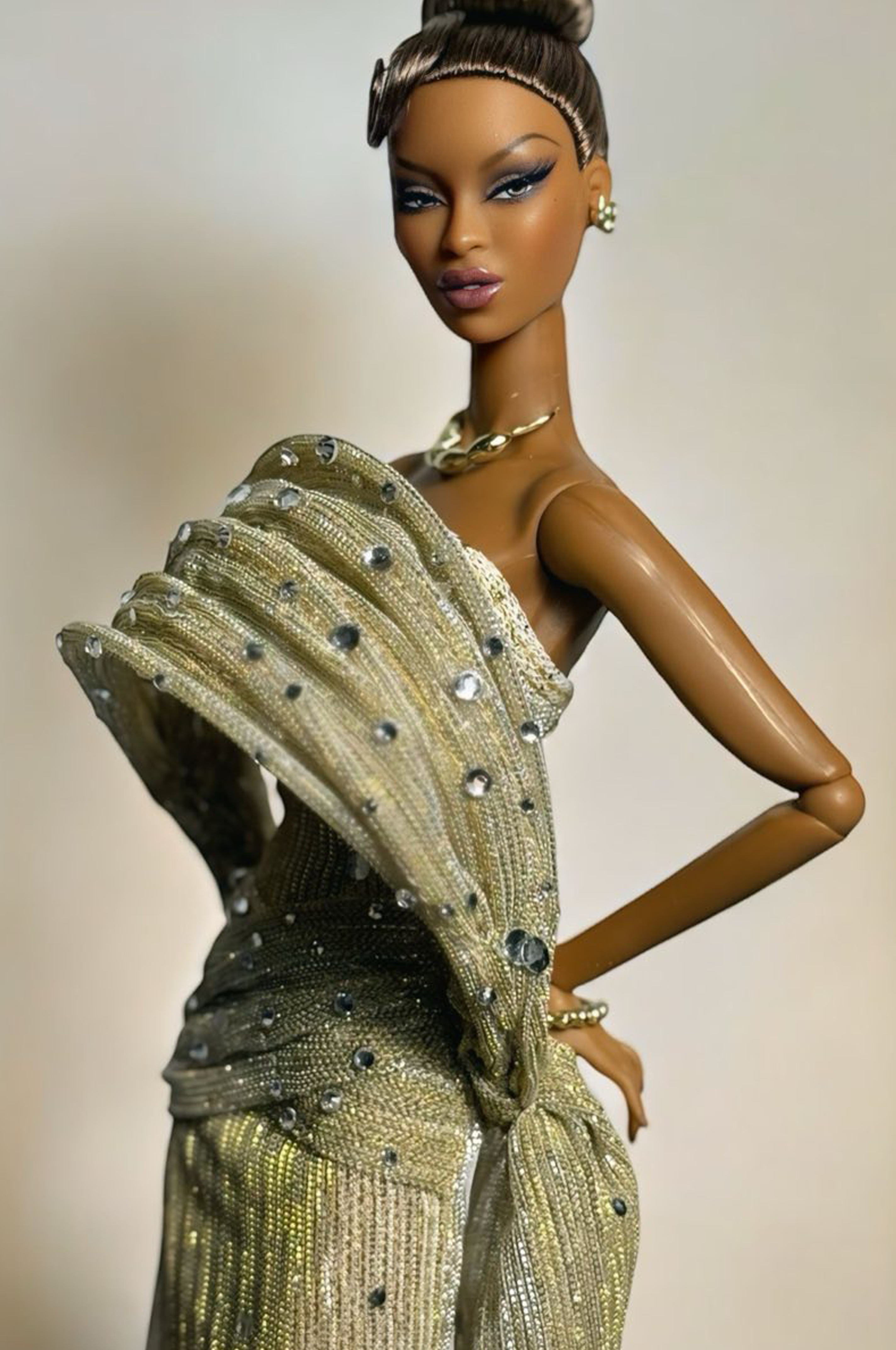 OOAK | Golden Halo Gown – 1/6 High Fashion doll clothes | PlastikiTiara Couture