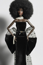 BASIC | Midnight Pearl Gown – 1/6 High Fashion doll clothes | Black Velvet Evening Dress with Tulle Bow Train
