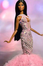 OOAK | Blush Stardust Mermaid Gown – 1/6 High Fashion doll clothes | Evening Couture Dress for 1/6 Scale Dolls – Plastiktiara