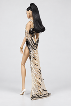 MIDNIGHT TALES | IVORY NOCTURNE — Ivory & Black Beaded Doll Gown with Cream Plush Coat | PLASTIKTIARA